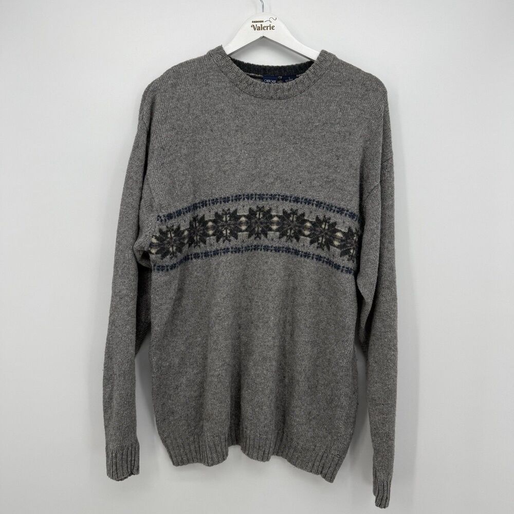 Cherokee Vintage Grey Fair Isle Pullover Sweater Mens Size Large Wool Blend